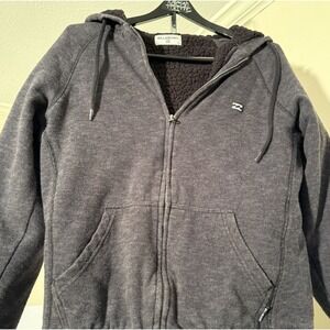 Vtg Billabong Hoodie Mens S-Charcoal‎ Black Striped-Full Zip-Sherpa Lined-Logo
